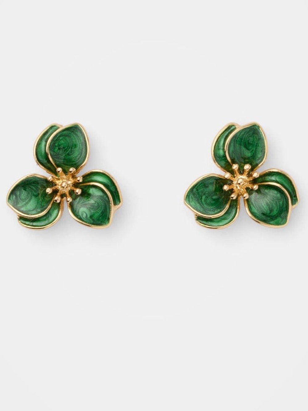 Edith Green Enamel Stud Earrings Gold + Green